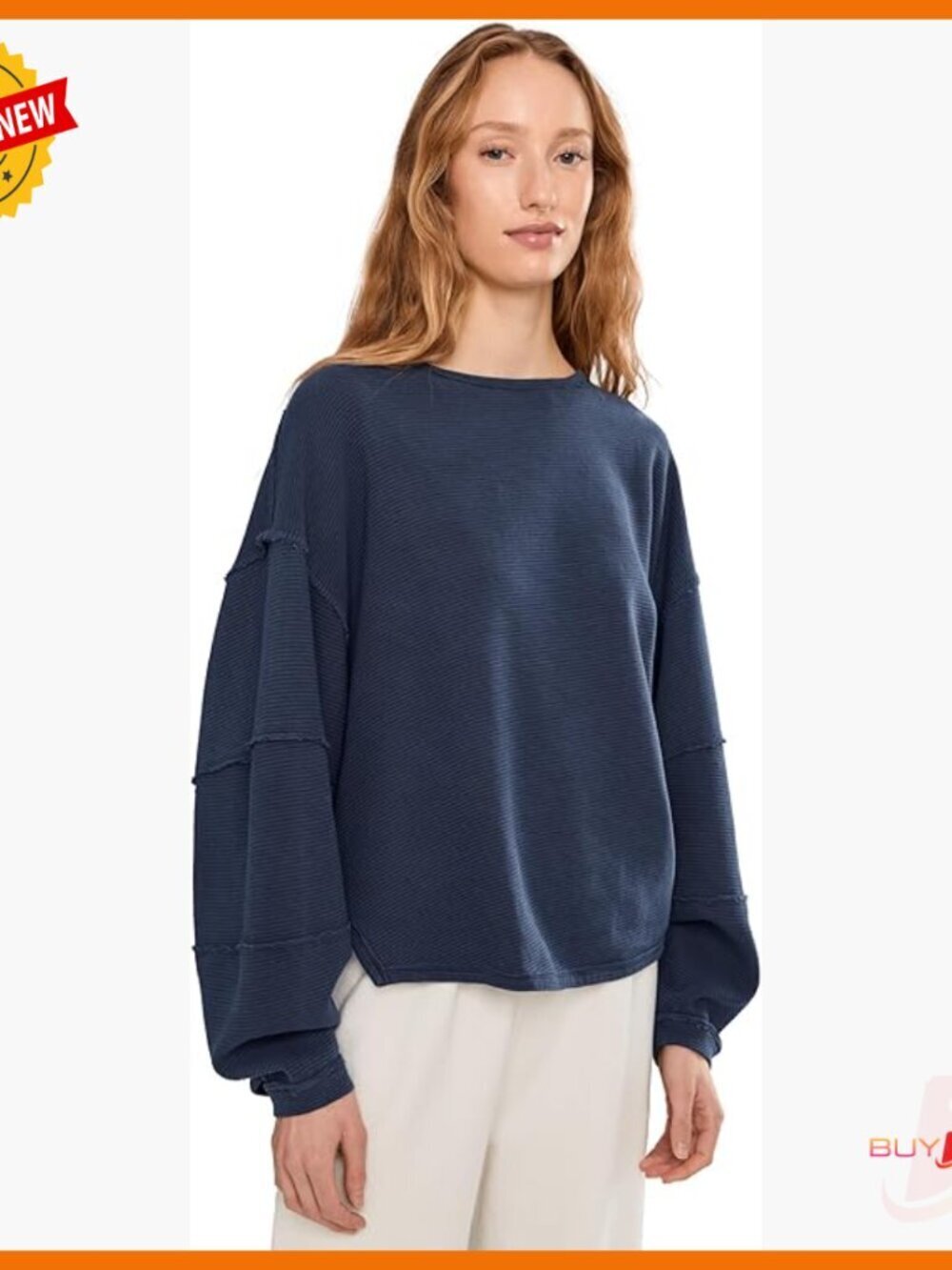 Oversized Cotton Blend Crew Neck T-Shirt Long Sleeve Standard Length
